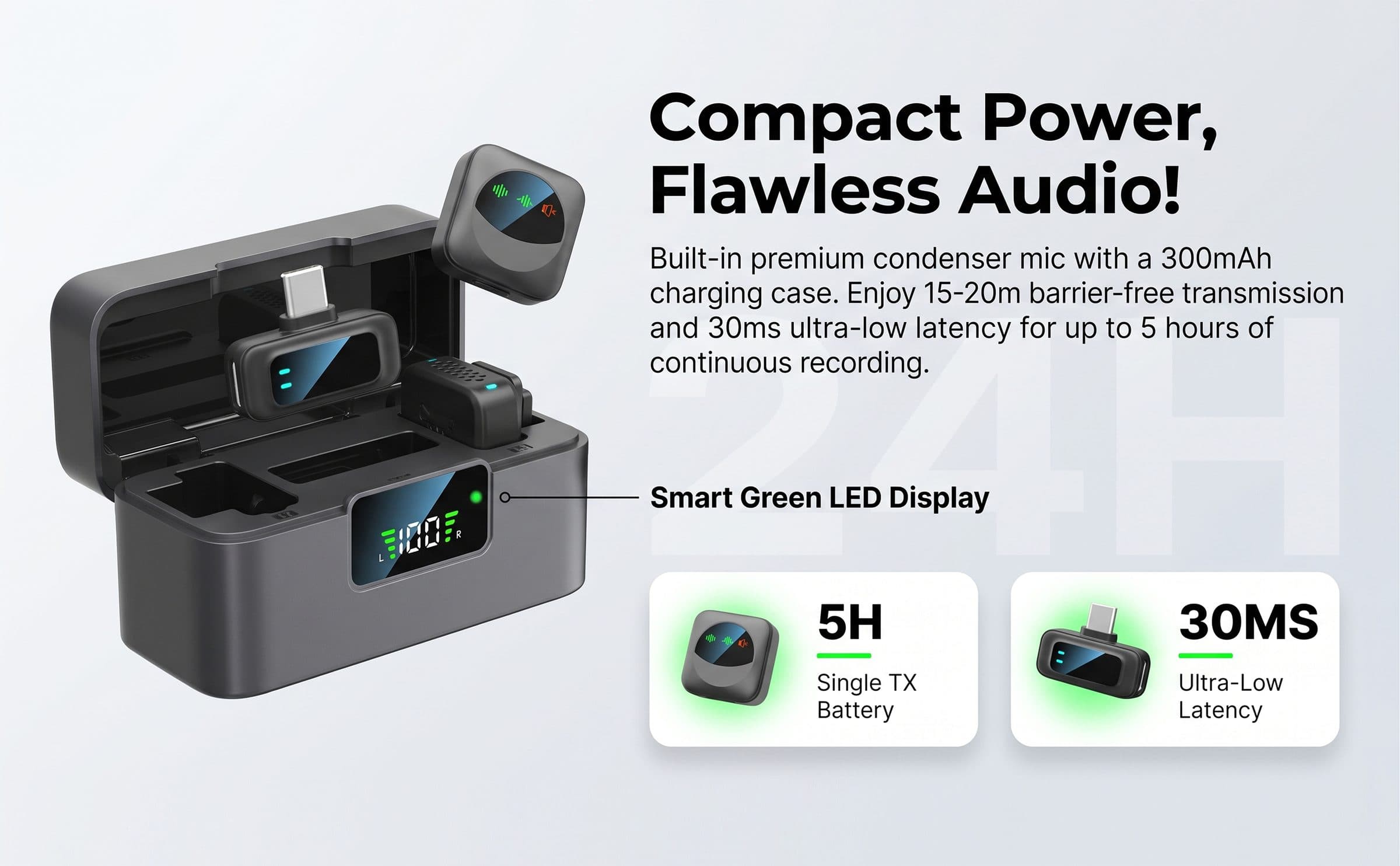 SX36 Magnetic Wireless Lavalier Mic 2-Pack for iPhone/Android feature 1