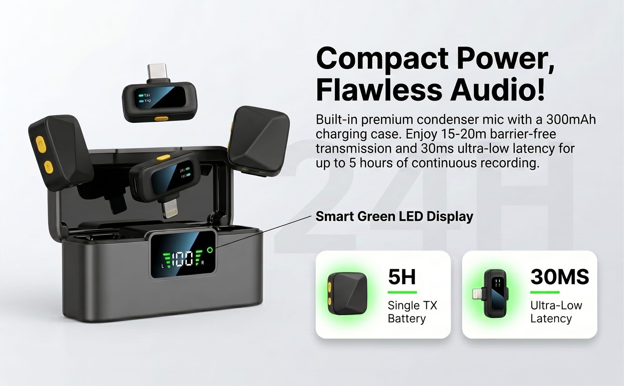 SX37 Magnetic Wireless Lavalier Mic for iPhone/Android, 4 Modes feature 1