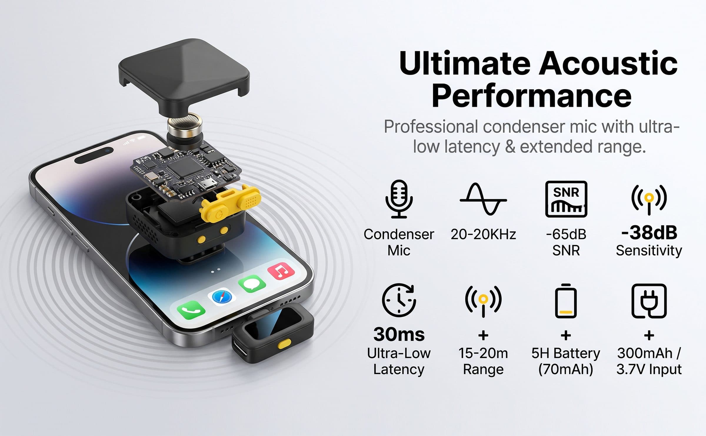 SX37 Magnetic Wireless Lavalier Mic for iPhone/Android, 4 Modes feature 2