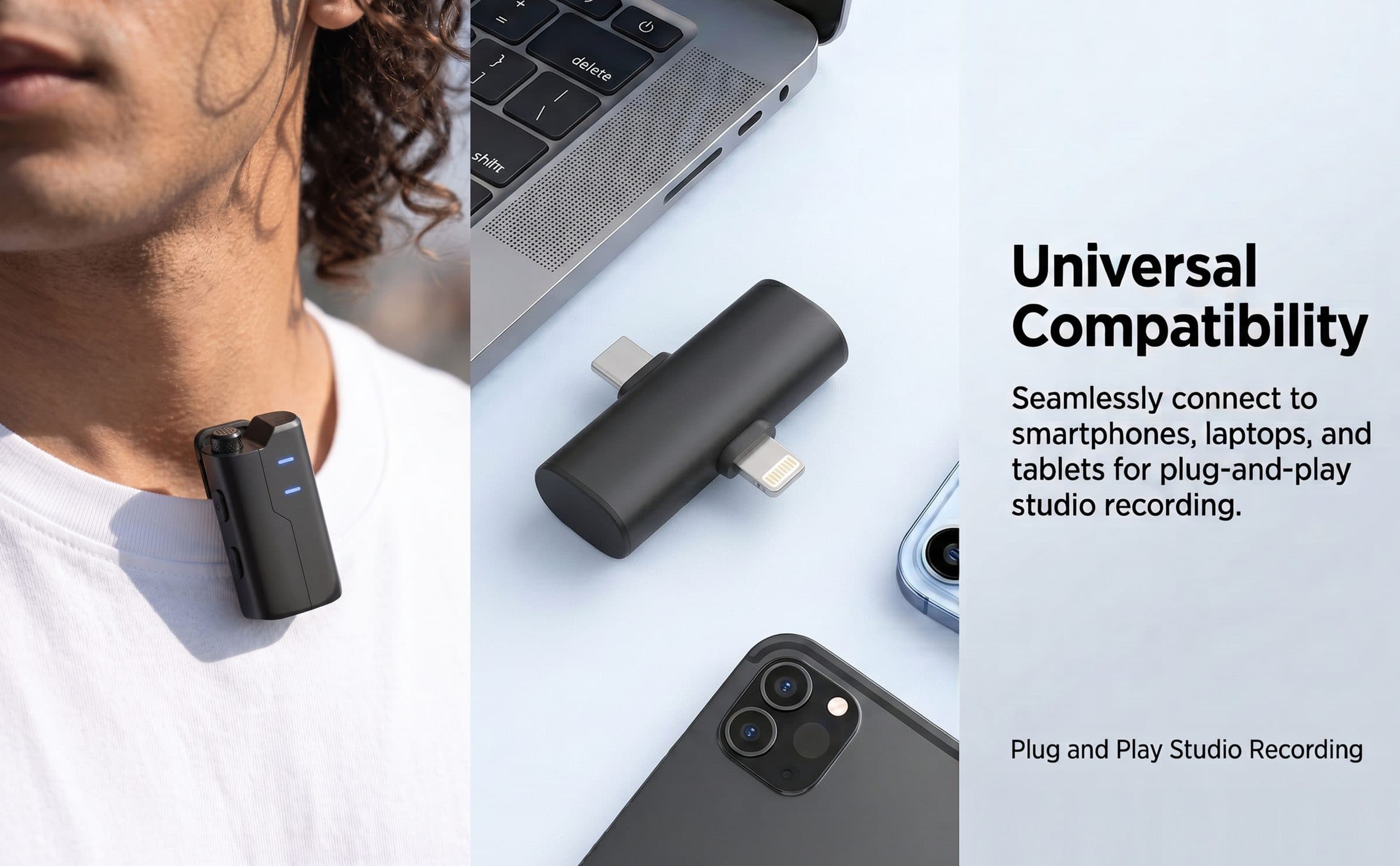 SX80 2-in-1 Wireless Lavalier Mic for iPhone & Type-C feature 3