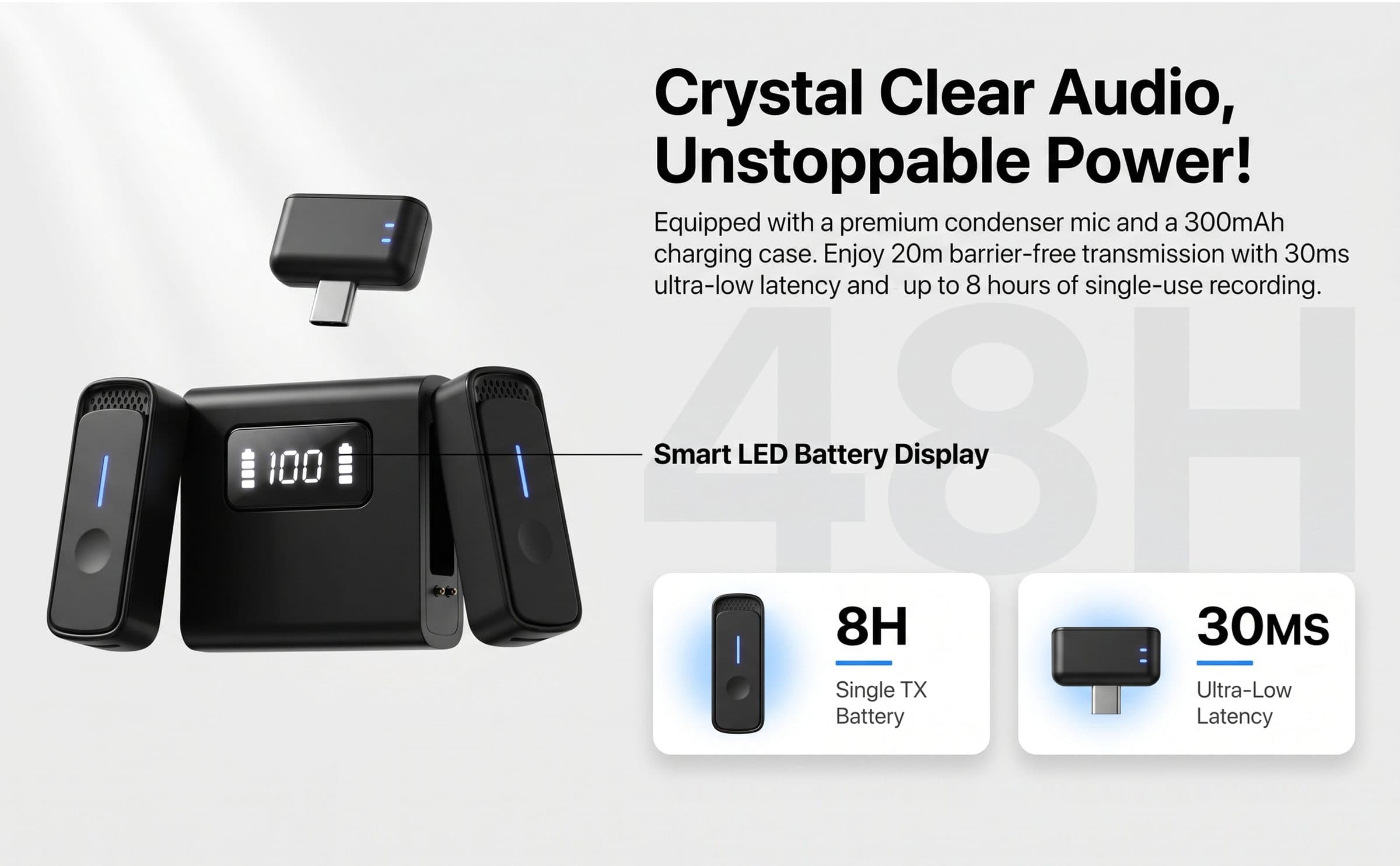 SX88 Dual Wireless Lavalier Microphone System with Charging Case feature 1