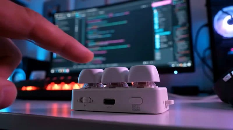 Vibecoder Flow on a desk while its owner codes
